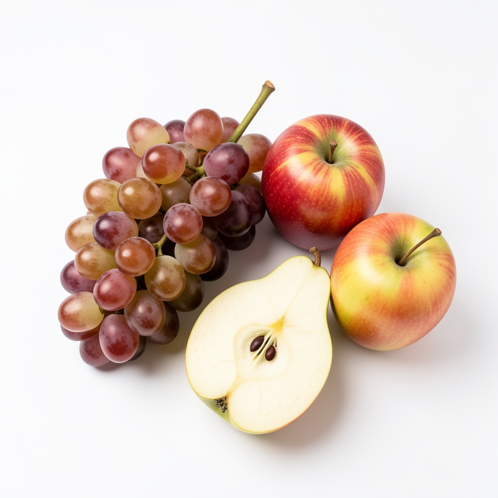 Свеже воће различитих боја на хладној подлози, горња перспектива са симетричним распоредом у чистом студијском светлу